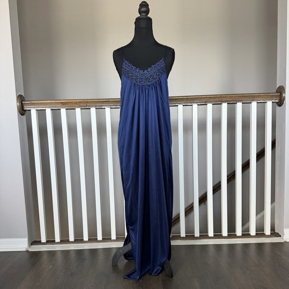 Vintage SweetHeart Satin Slip‎ Maxi Dress Blue Lace Approx Small 90s Y2K Party